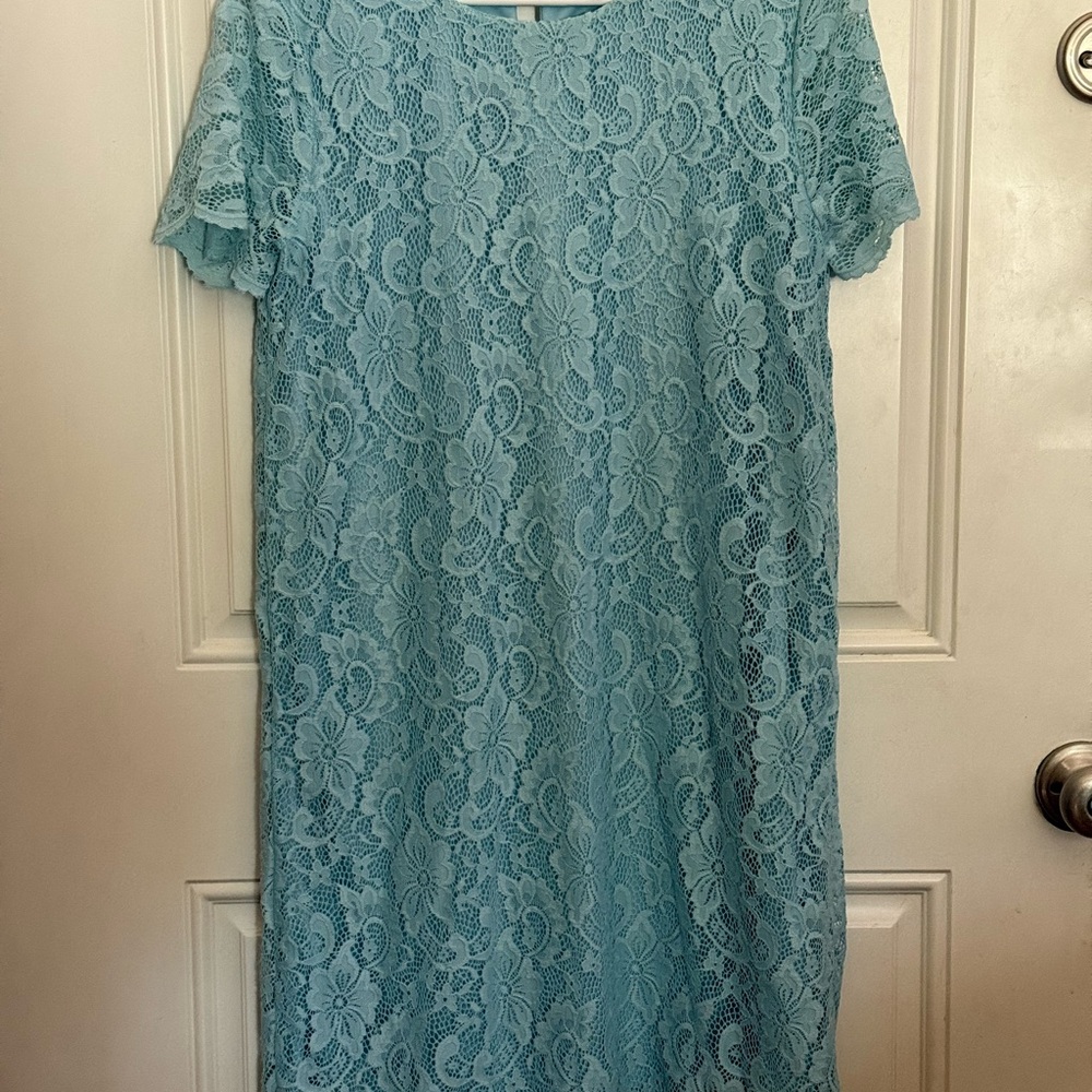 Juicy Couture Blue Midi Dress with Crew Neck and Flutter Sleeves